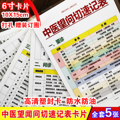 中医望闻问切速记学习卡片 中医初学者内科口诀防水塑封卡