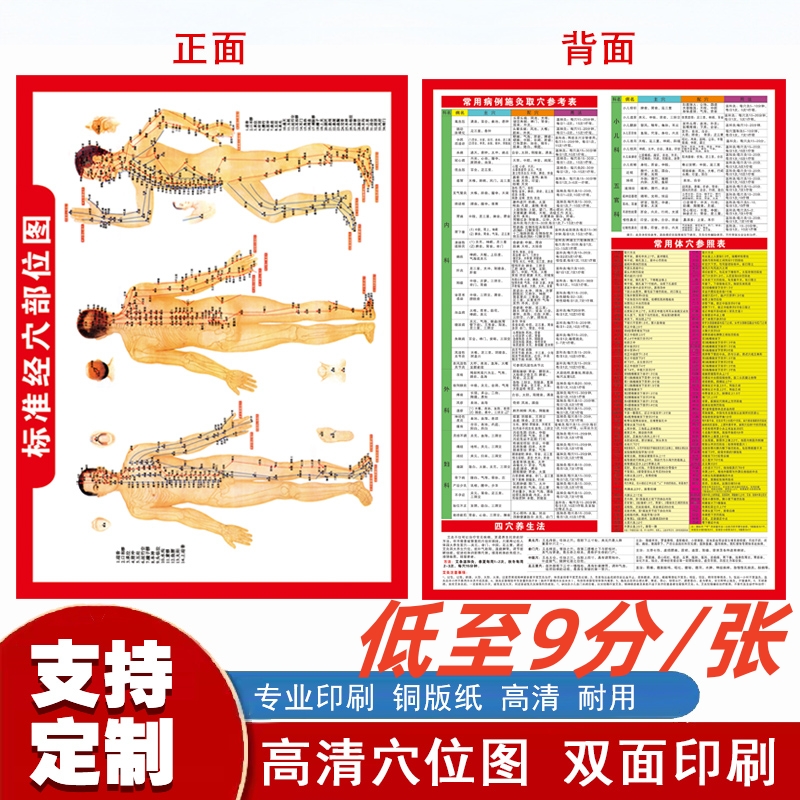 穴位图艾灸图人体图纸艾灸图标准人小挂图全身针灸经络图按摩图