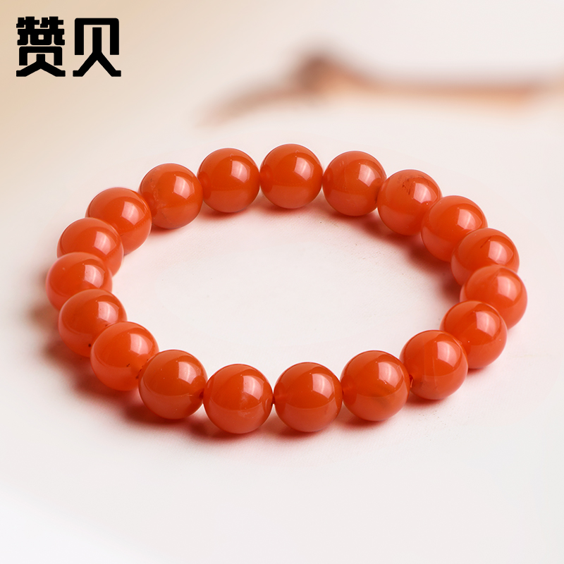 天然南红玛瑙手链女满肉柿子红
