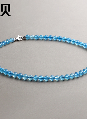 天然海蓝宝项链女小米珠圆珠项链