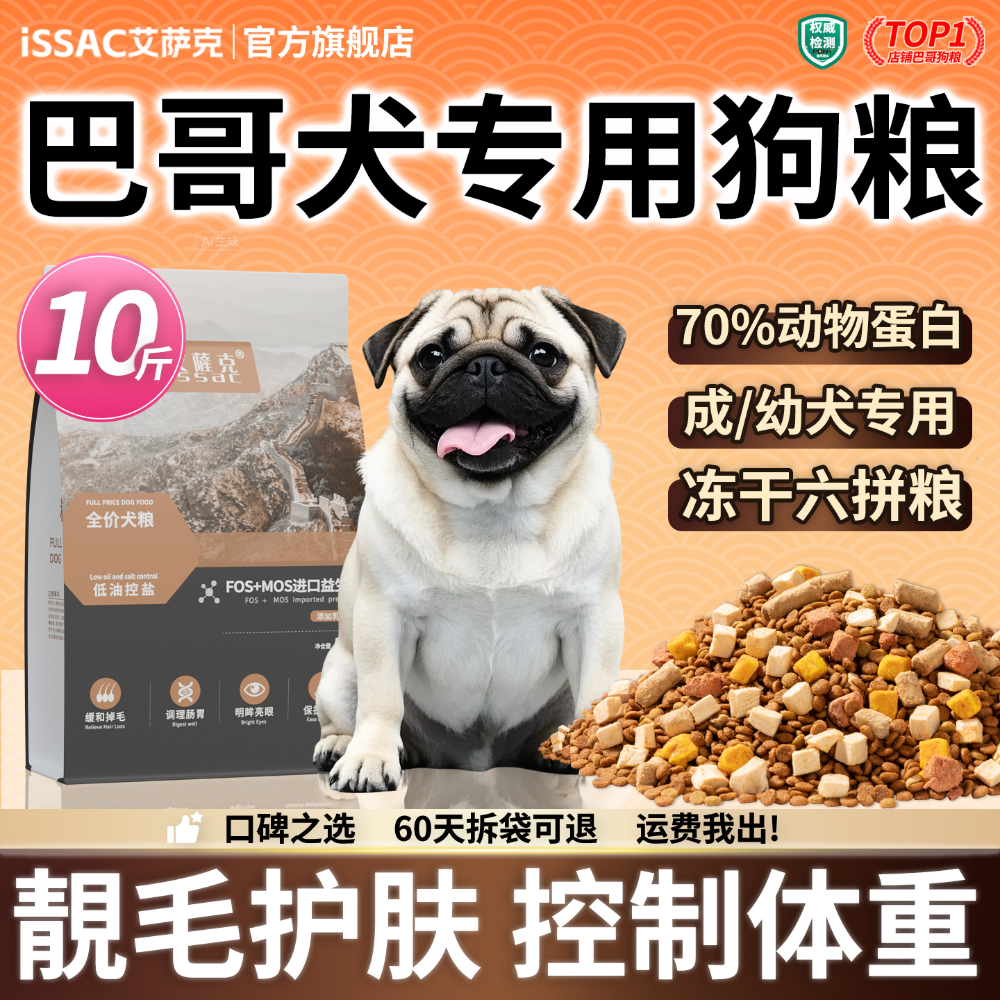 艾萨克巴哥专用狗粮四拼冻干犬粮