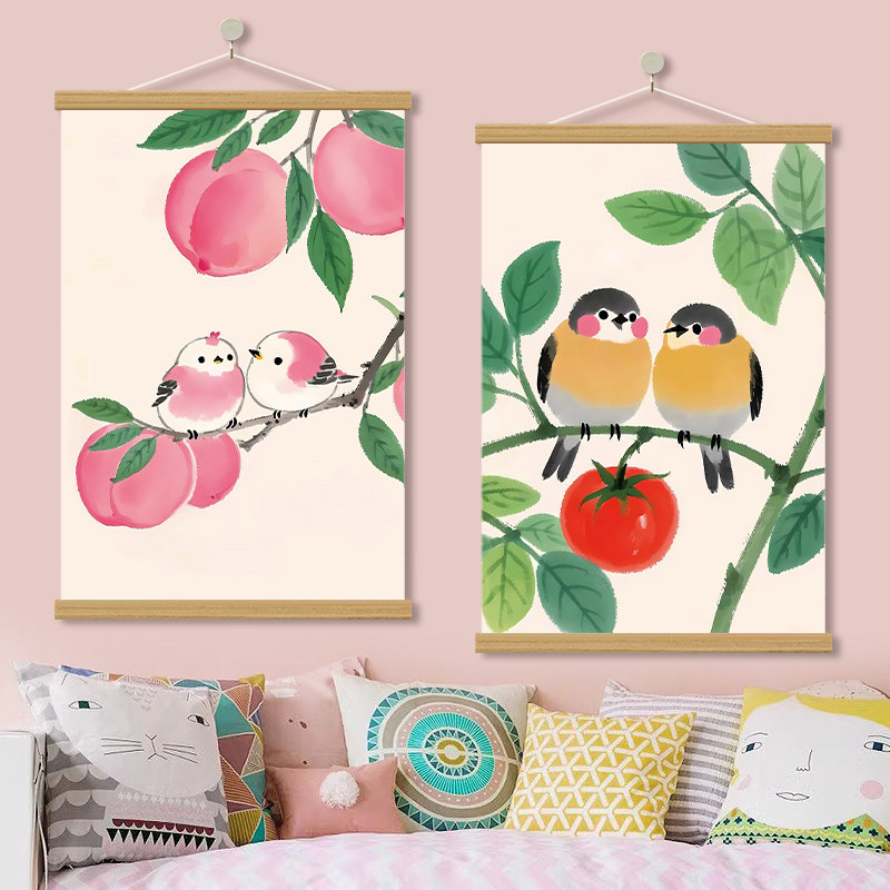 新中式可爱简约小鸟鸟童装饰挂画