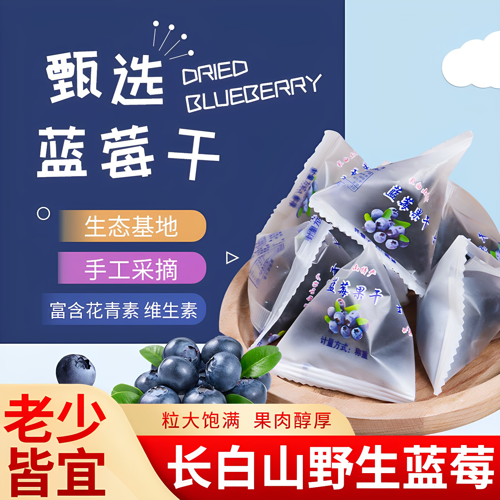 长白山蓝莓干500g装 独立小包装无添加纯正大颗护眼东北特产零食