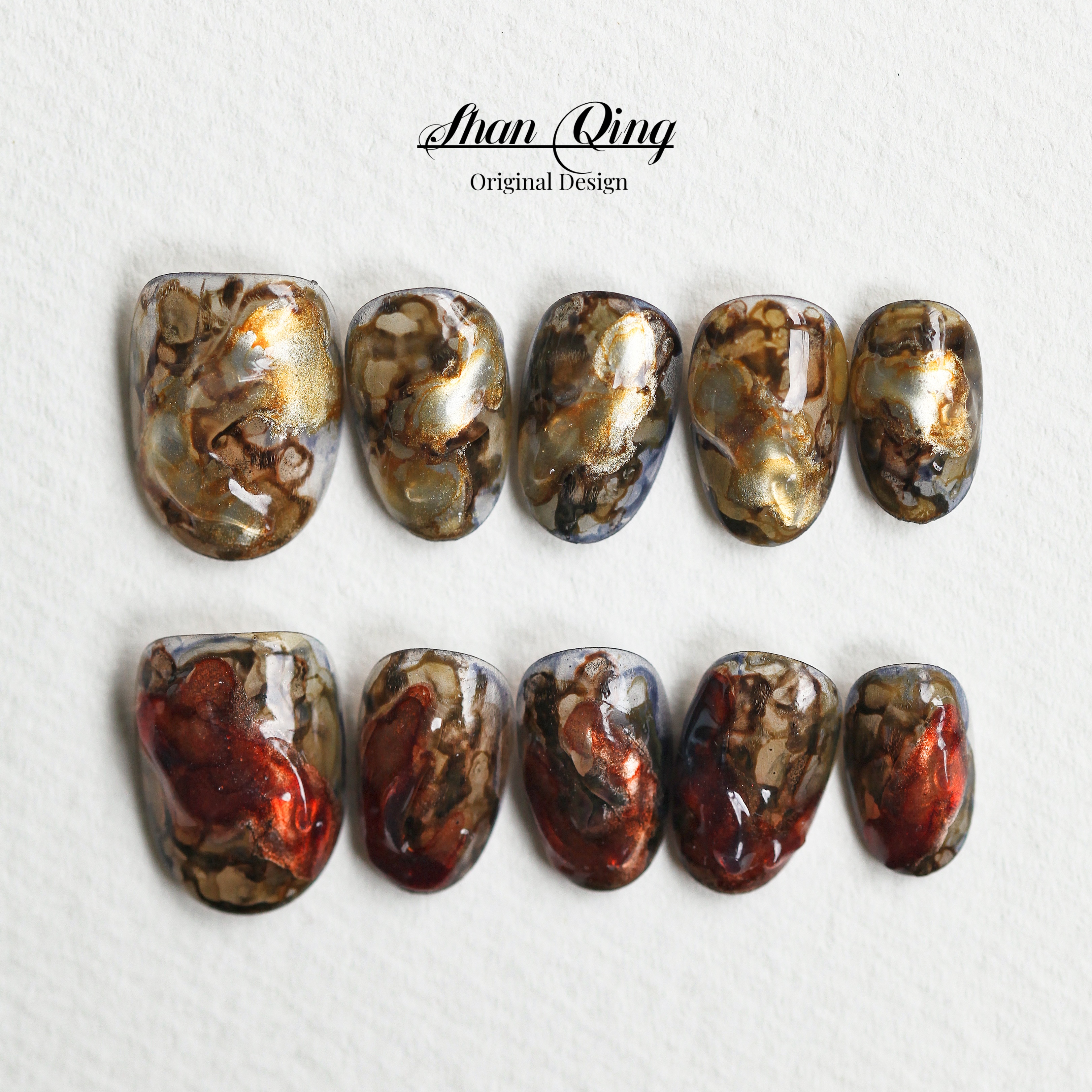 穿戴甲2024新年款秋冬美拉德高级感纯手工穿戴甲短款手作短甲片