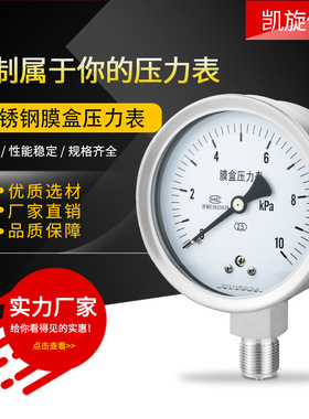 不锈钢膜盒压力表YE100BF 40KPa60耐硫压力表 耐高温耐腐蚀微压表