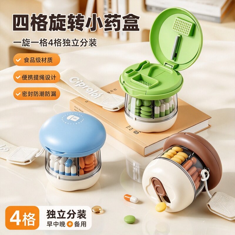 便携密封防潮多格切药分装药盒
