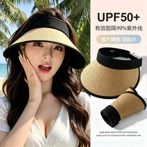 夏季大檐可折叠空顶防晒帽女