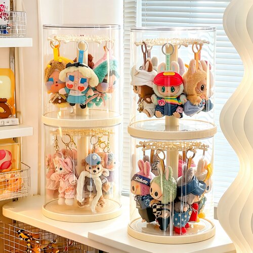 玩偶展示盒旋转拉布布挂件收纳盒