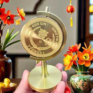 纯黄铜一个亿硬币转转摆件小目标时来运转解压旋转办公桌面摆件