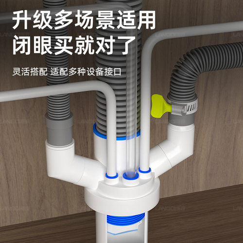 厨房三通排水管道密封塞卫生间下水管污水分流器通用水槽大口径