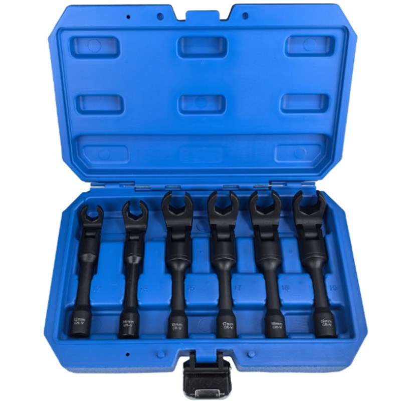 6件套六角摇头开口扳手组套油管拆卸套筒扳手 汽修工具12mm-19mm