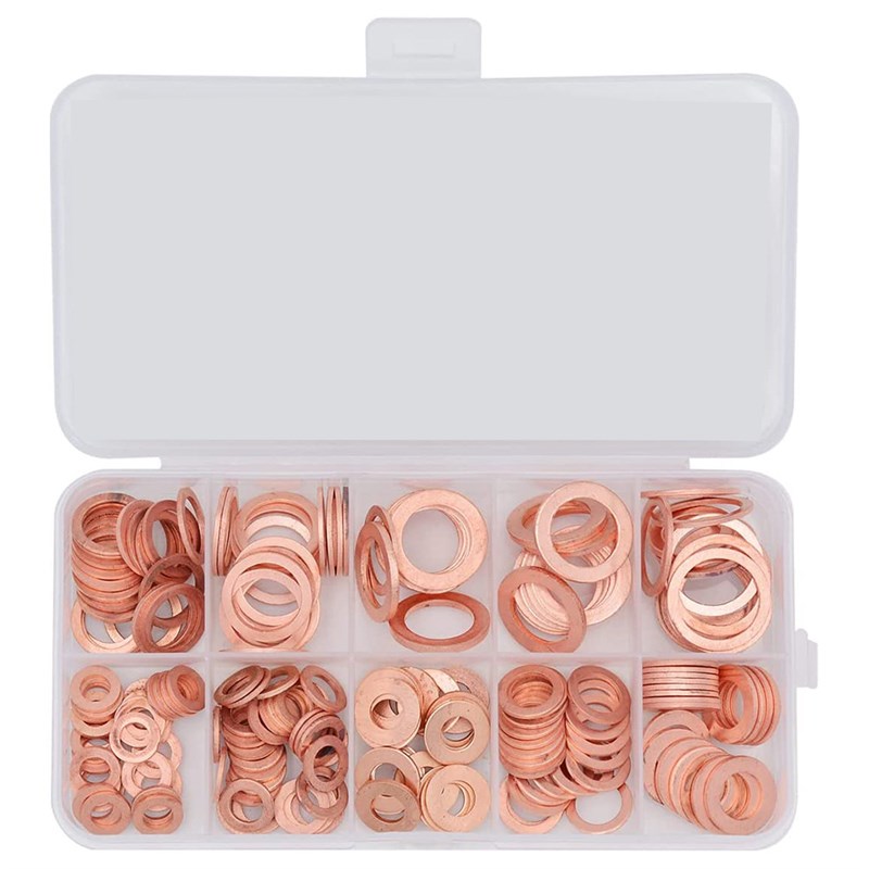 200PCS M5M6M8M10M12M14 紫铜油封垫片盒装 铜垫片平垫圈套装