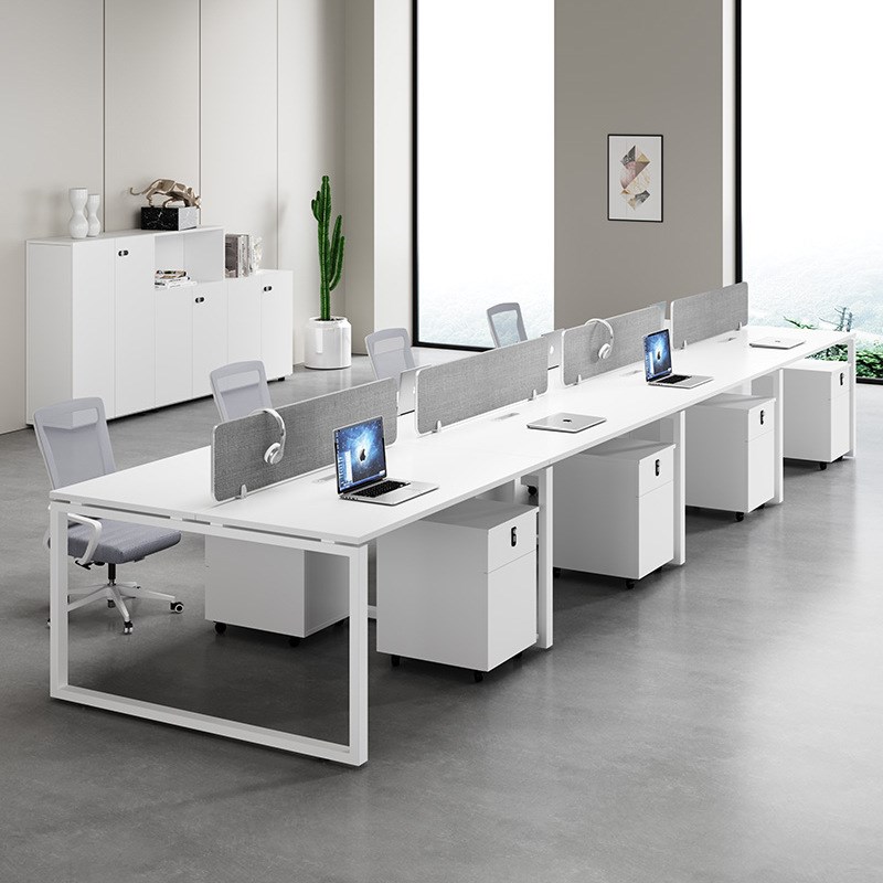 简约现代4/6人员工钢架白色工作位屏风办公室桌椅组合职员办公桌