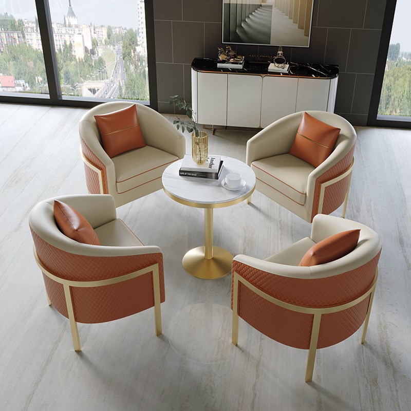 北欧会客桌椅组合 轻奢菱格单人沙发椅 酒店餐厅商务接待洽谈桌椅