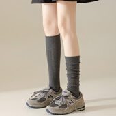 灰色小腿袜子女秋冬季 纯棉堆堆袜jk长袜2026新款 长筒袜半截半腿袜