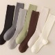 小腿袜子女款 纯棉半腿袜显瘦压力袜jk防滑长筒袜棕色半筒袜 春夏款