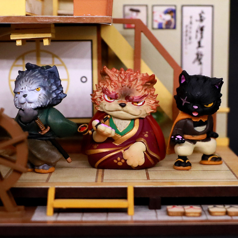 正版现货qualia猫岭时代剧古风武士猫浪人扭蛋猫咪动物摆件浪人猫