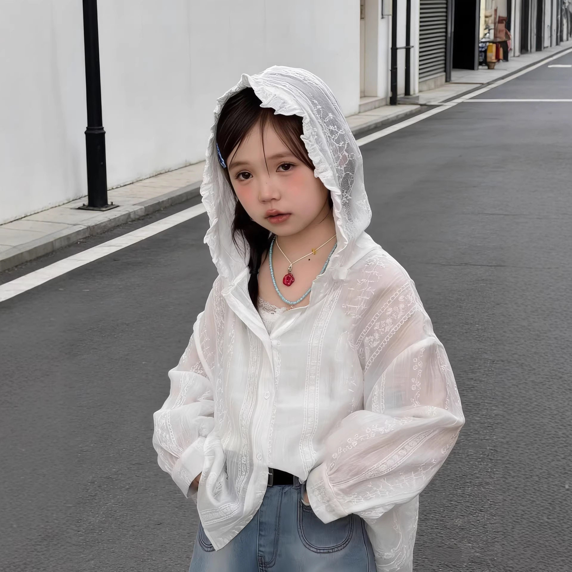 韩系童装女童防晒衬衫夏季新款儿童连帽防晒衣女宝宝薄款外套潮