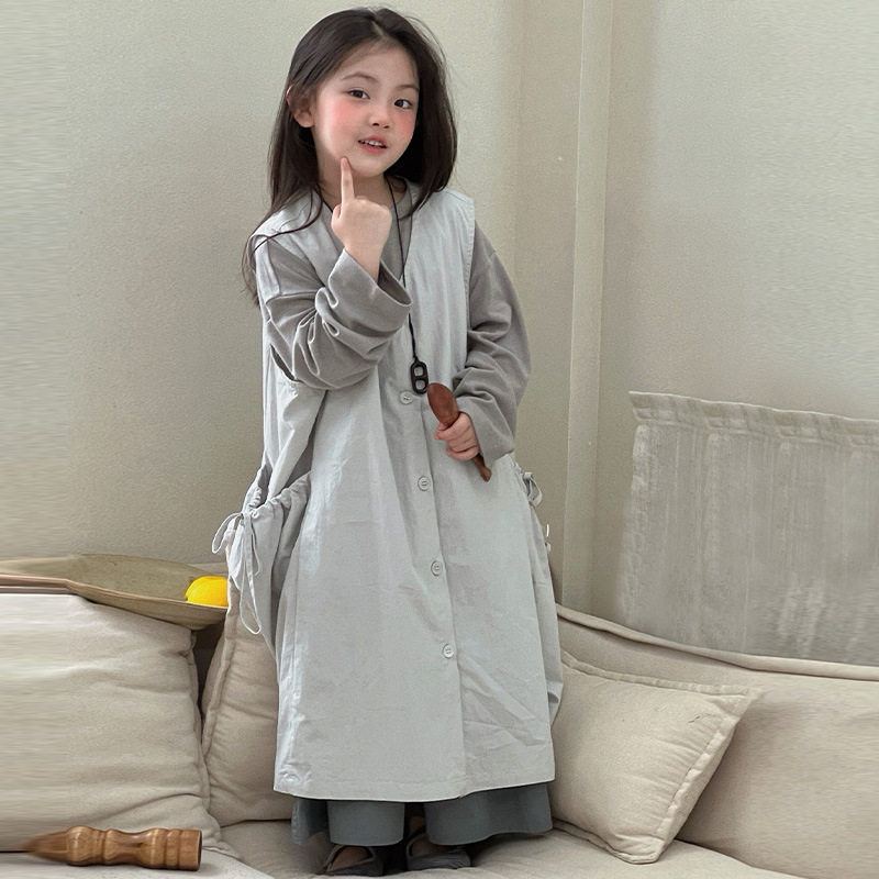 女童2026春夏韩版套装宽松无袖背心连衣裙灰色半身裙子叠穿套装