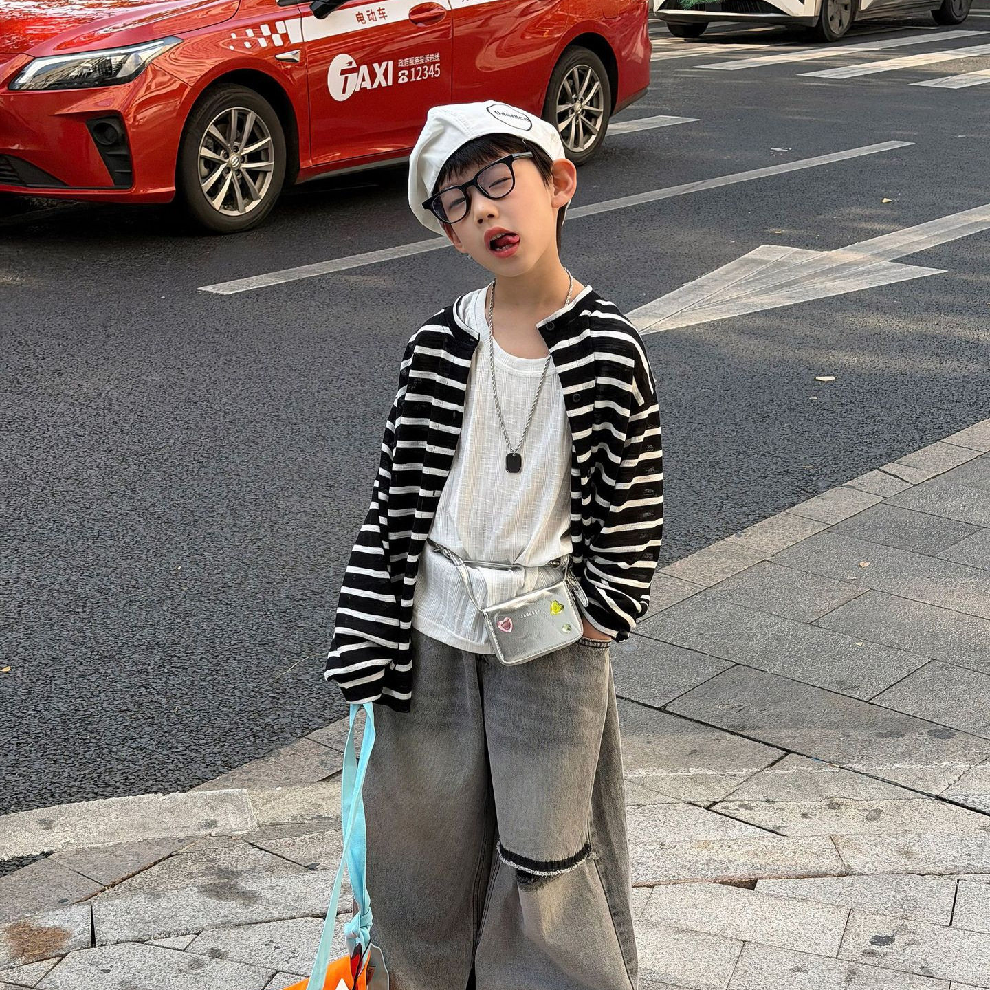 2026春季新款儿童针织防晒条纹开衫男童韩版外套休闲宽松上衣