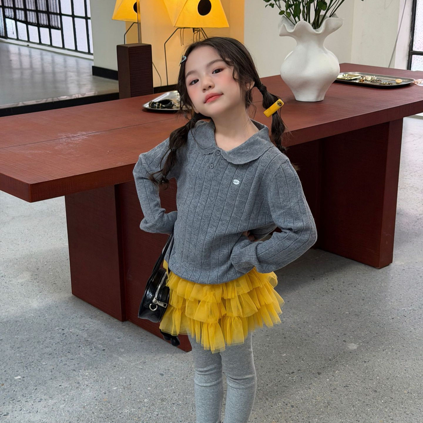 女童毛衣2026秋季新款毛衣针织衫儿童翻领polo衫刺绣上衣毛线衣