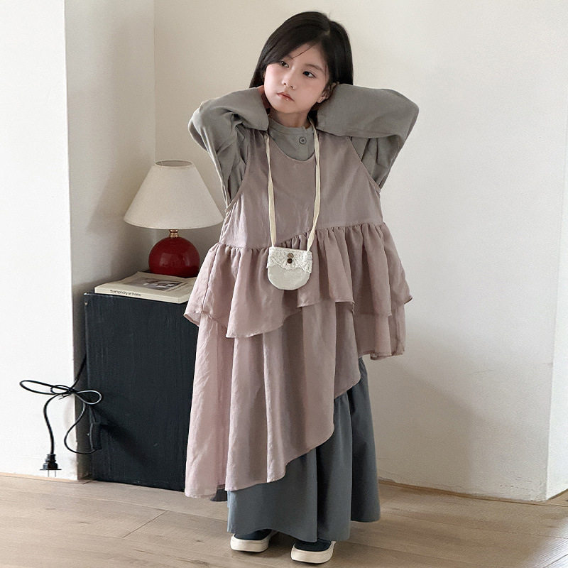 女童韩系开衫半身裙三件套春秋