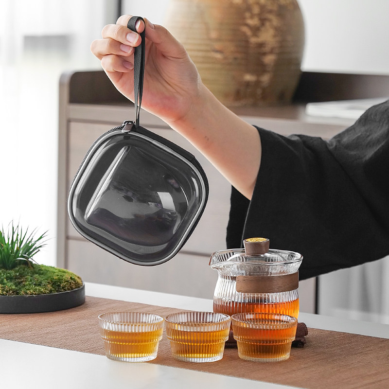 旅行茶具礼品周年庆送老师户外高硼硅防烫玻璃一壶三杯创意伴手礼