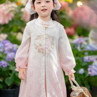 汉代女童和儿童新中国风马甲裤套装小女孩薄长袖连衣裙2025秋季新