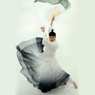 非鱼墨舞蹈裙子烟雨云台舞蹈服水墨渐变色仙气大摆裙江南飞雁原创