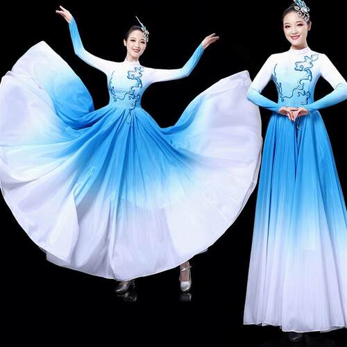 新款大气开场舞大摆裙歌伴舞演出服装女成人大型舞蹈舞台表演裙子