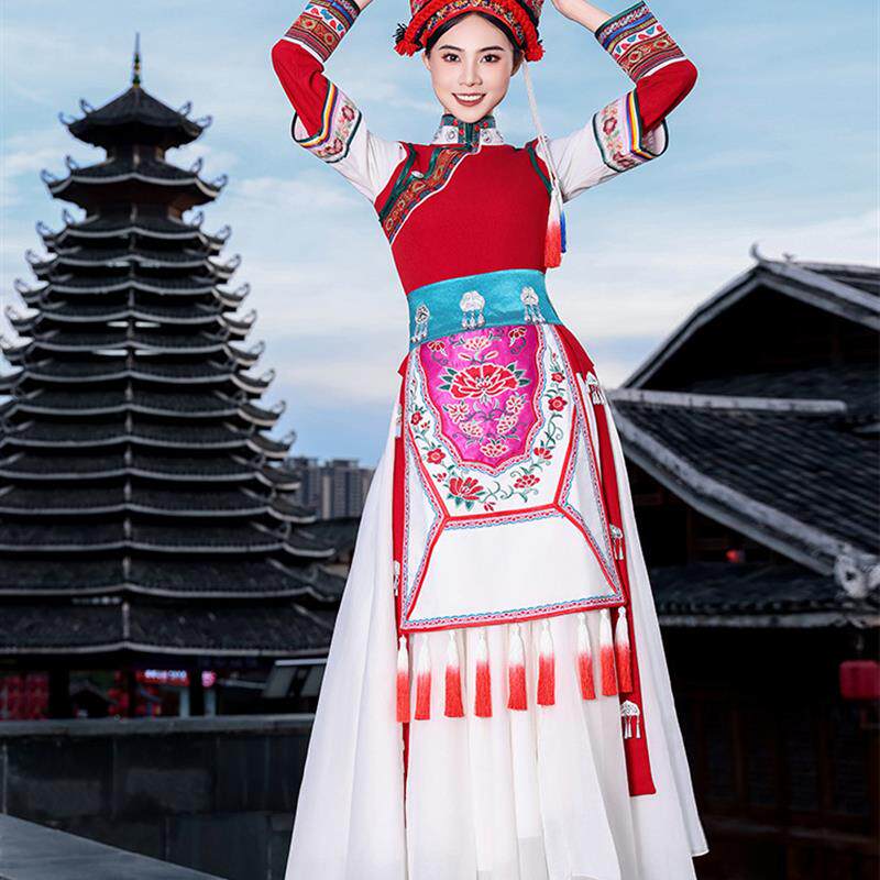 云南白族少数民族服装女成人舞蹈演出服饰刺绣长裙大理旅拍服男装