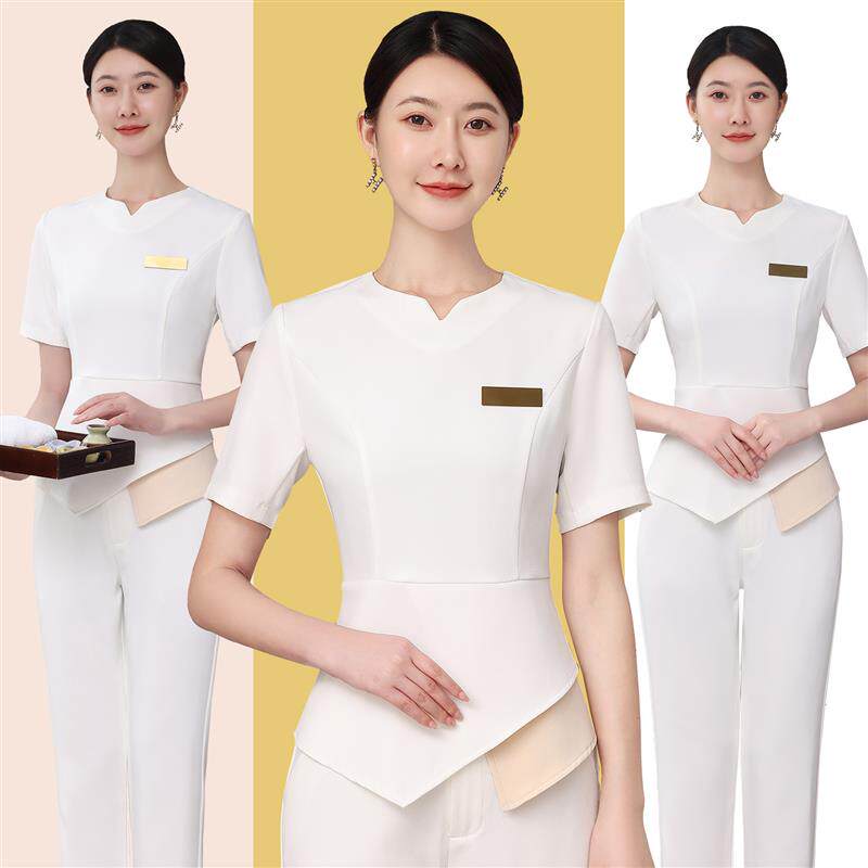 美容师工作服夏季高端美容院女医疗口腔前台皮肤管理师白色套装