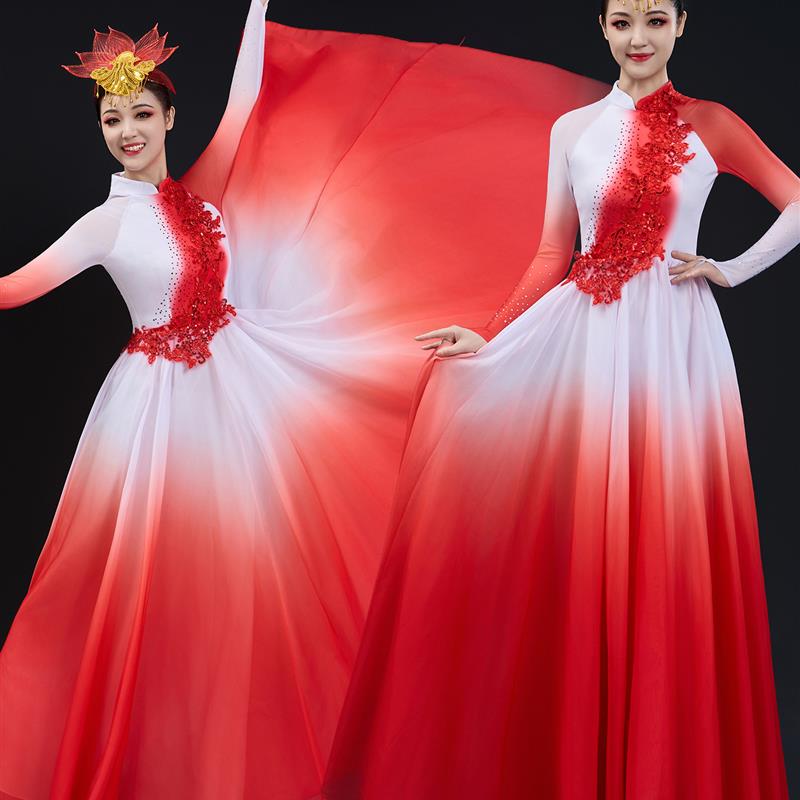 万疆开场舞现代舞大摆裙灯火中国舞蹈演出服伴舞长连衣裙秋季新款