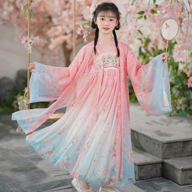 女童汉服古装春夏超仙儿童襦裙中国风唐装小女孩连衣裙古筝演出服