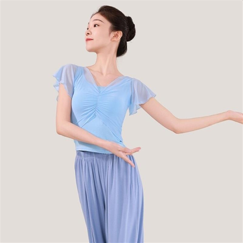 梦底舞蹈上衣蓝色舞蹈服成人夏季新款古典舞服女纱衣现代舞练功服