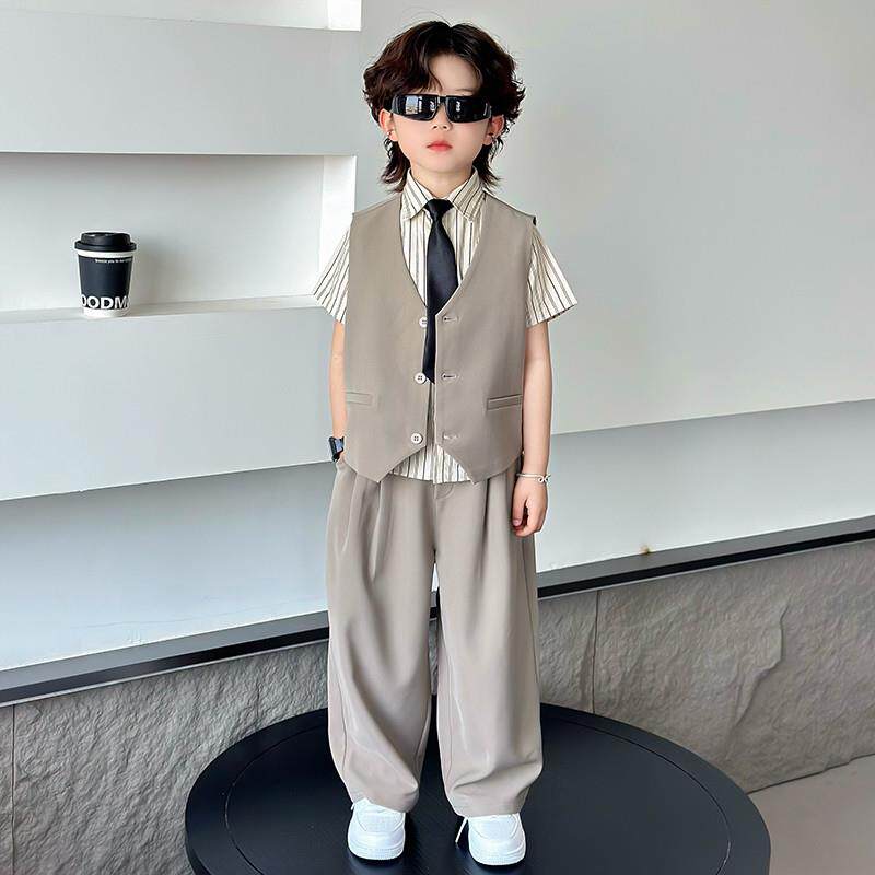 高级感花童男童礼服套装夏季儿童小西装主持人演出服男孩生日西服
