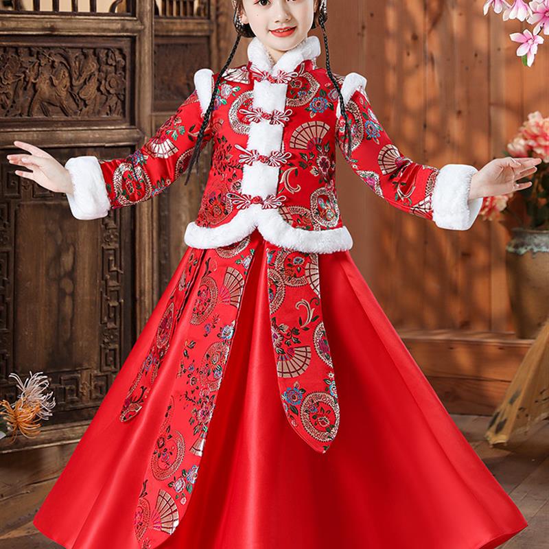 汉服女童冬装中国风童装加厚唐装女孩过年拜年服新年衣服棉袄儿童