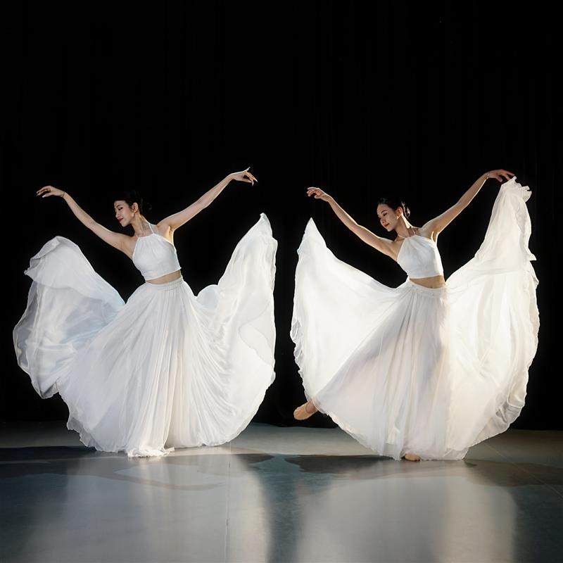 惊鸿舞蹈原创神话舞蹈裙子白色双层大摆裙中式国风古典现代舞蹈服