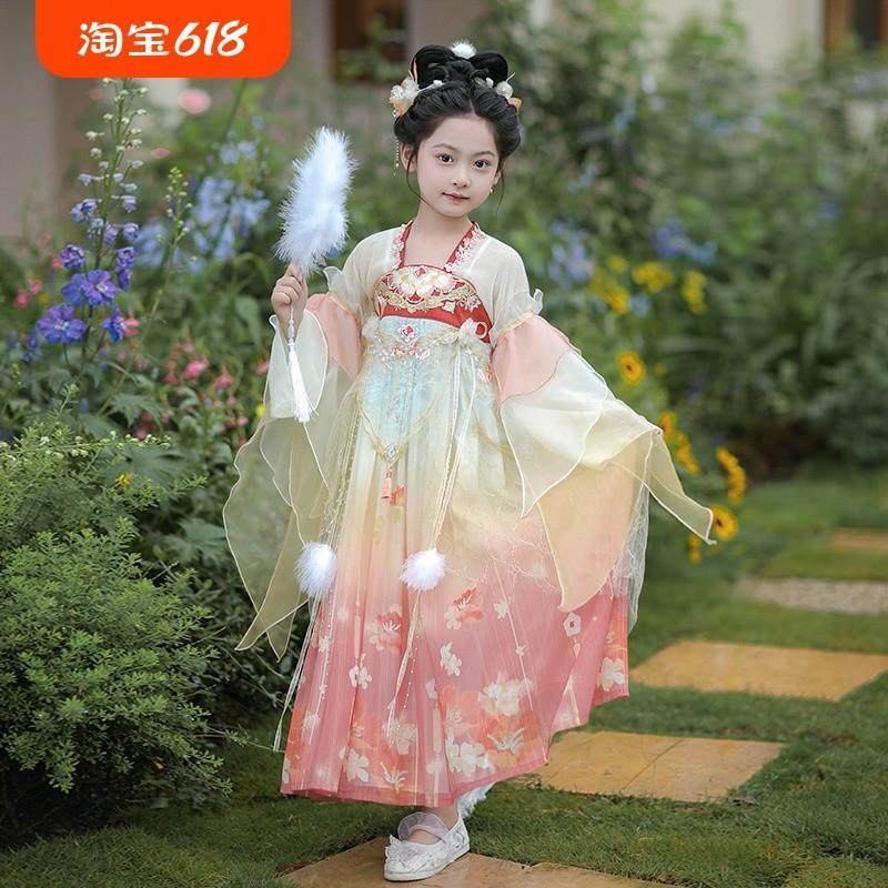 汉服儿童春夏款超仙中国风花仙子雪纺齐胸襦裙荷叶袖连衣裙公主