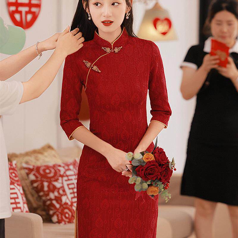 敬酒服新娘红色旗袍女夏季小个子2025年新款中式订婚礼服年轻款秋