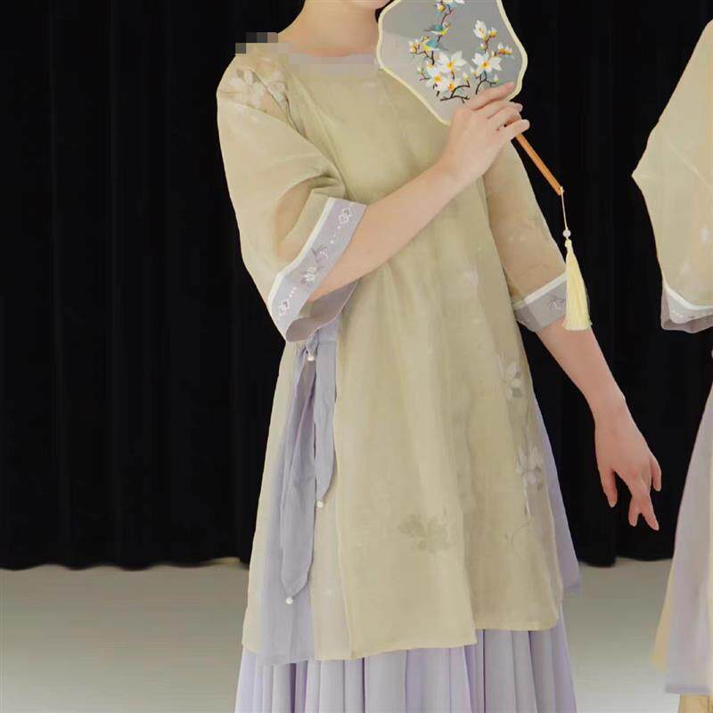 青衫烟雨客夜泊秦淮舞蹈服国风大摆裙两件套清风徐来演出服大尺码
