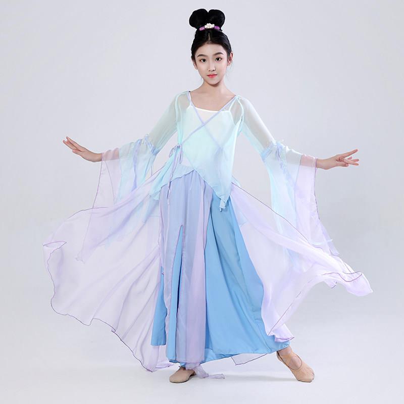 古典蹈服儿舞童演出服飘逸扇OUY雪纺纱衣唯美仙气表演服子中国舞