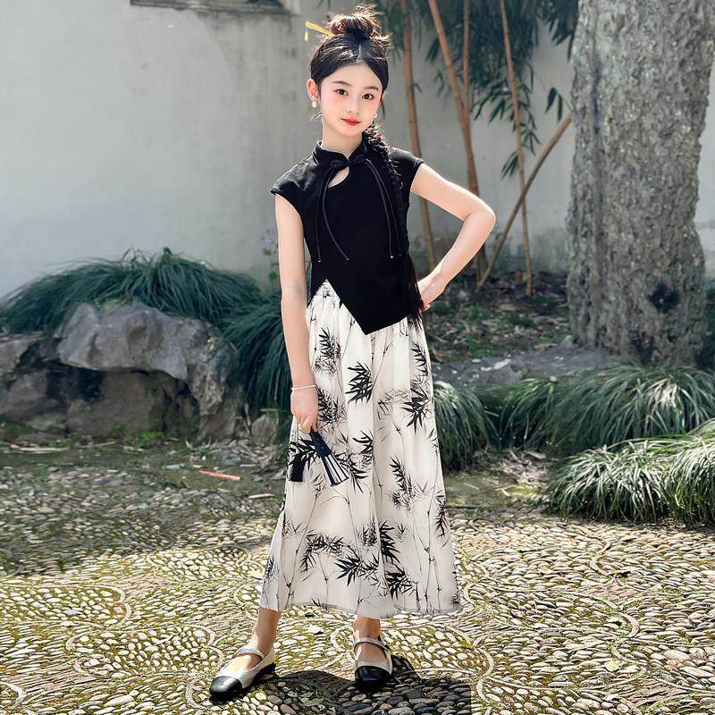 女童汉服国风套装夏季古装表演服盘扣上衣女孩水墨画阔腿裤两件套,童装/婴儿装/亲子装,儿童演出服,淘宝优惠券,粉丝福利购,淘宝优惠卷