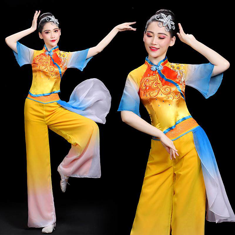 民族古典舞演出服飘逸中国舞蹈服女套装广场舞扇子舞腰鼓秧歌服女