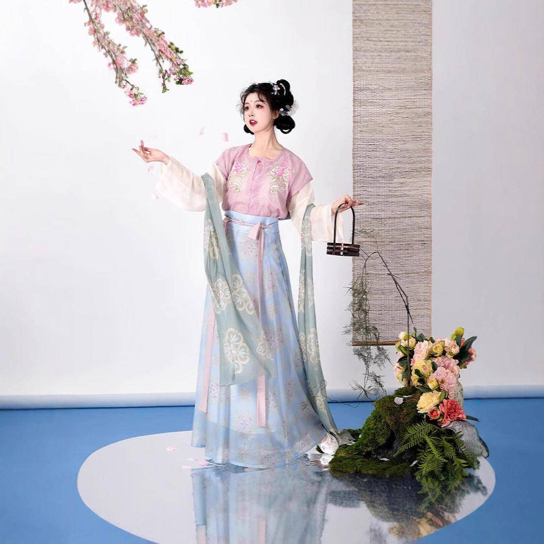 花朝春晚唐制汉服绣花衫褙子唐圆领齐桃花笑OQL古装生初中夏季演