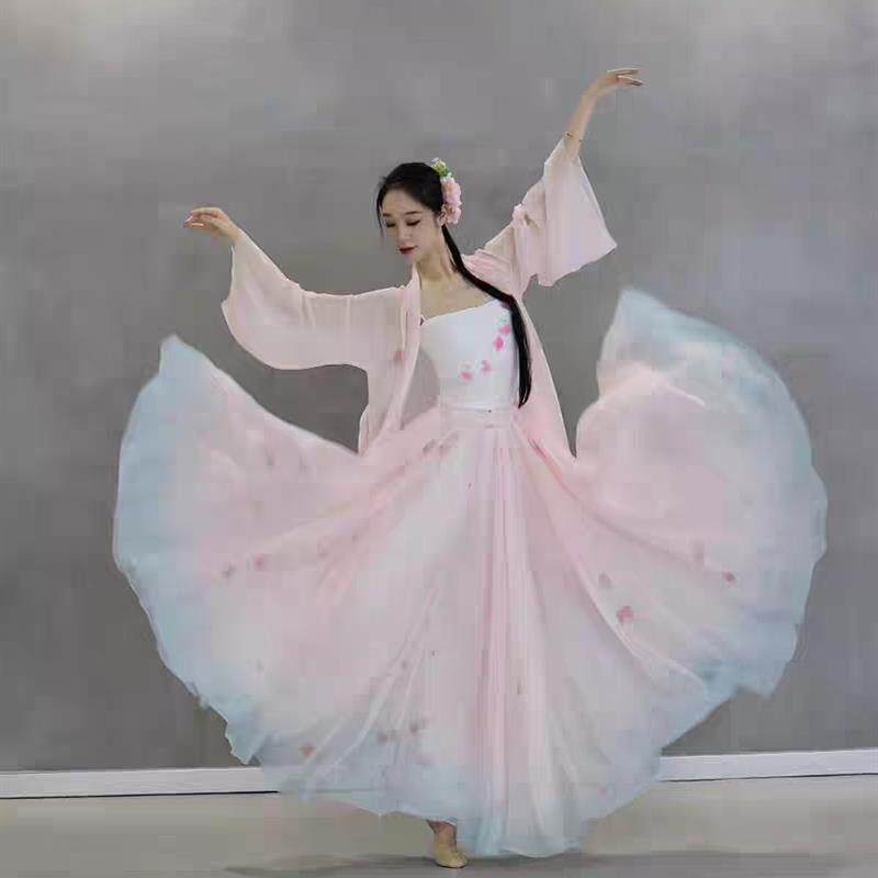 桃夭古风爵士舞蹈服渐层大摆纱衣仙气古典舞蹈服1080度双层大摆裙
