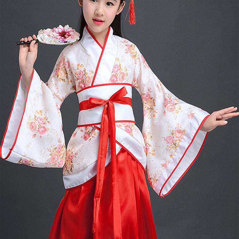 儿童古装女汉服唐装秦朝春秋战国小学生弹古筝演出服古典舞表演服