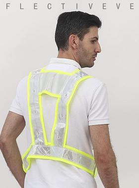 甲湖Led反光背心带光反光背心充电i型v型服装反光服装骑行反光服