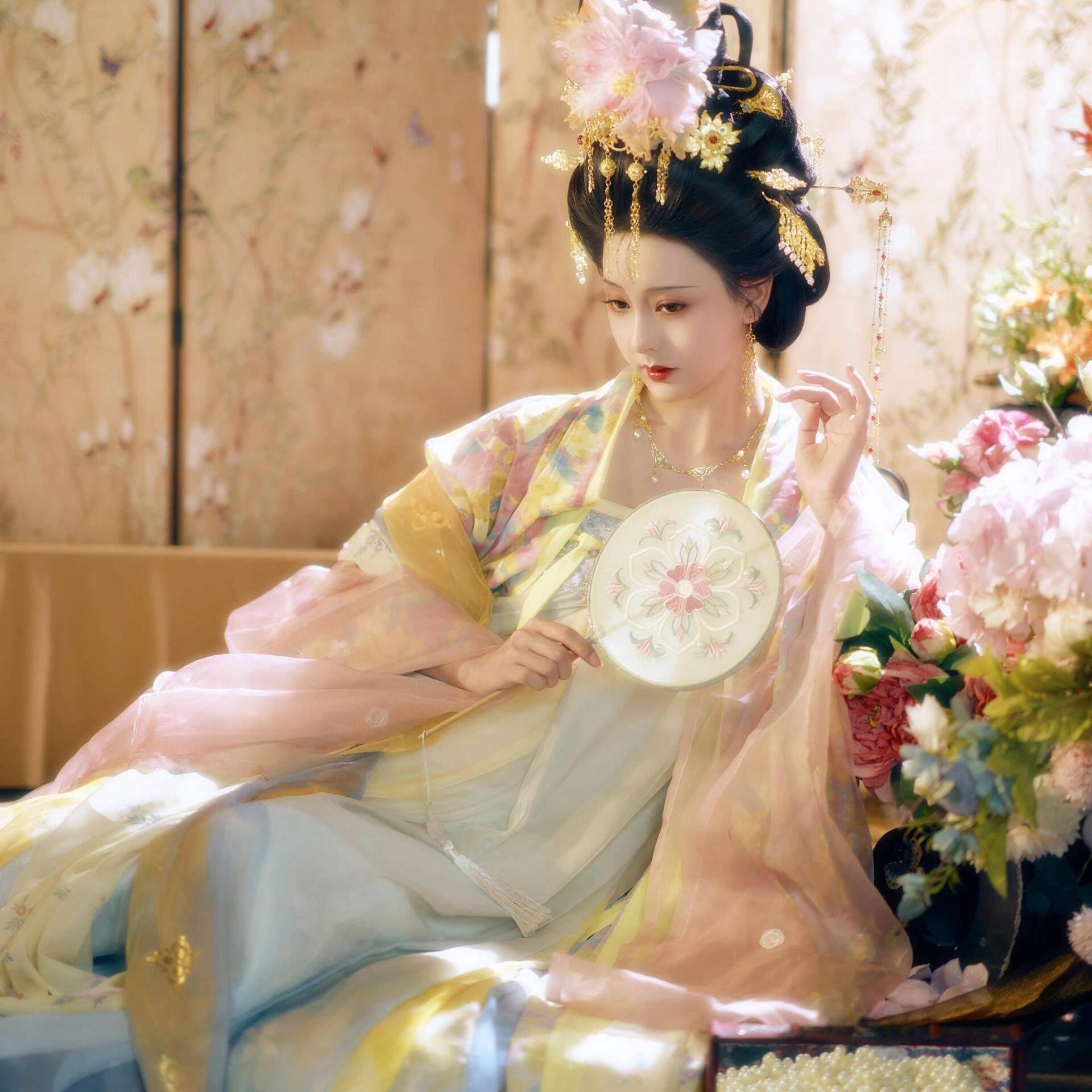 汉服女一式齐胸襦片贵裙大宫袖衫花神小公主廷风唐朝妃服饰QAR诃