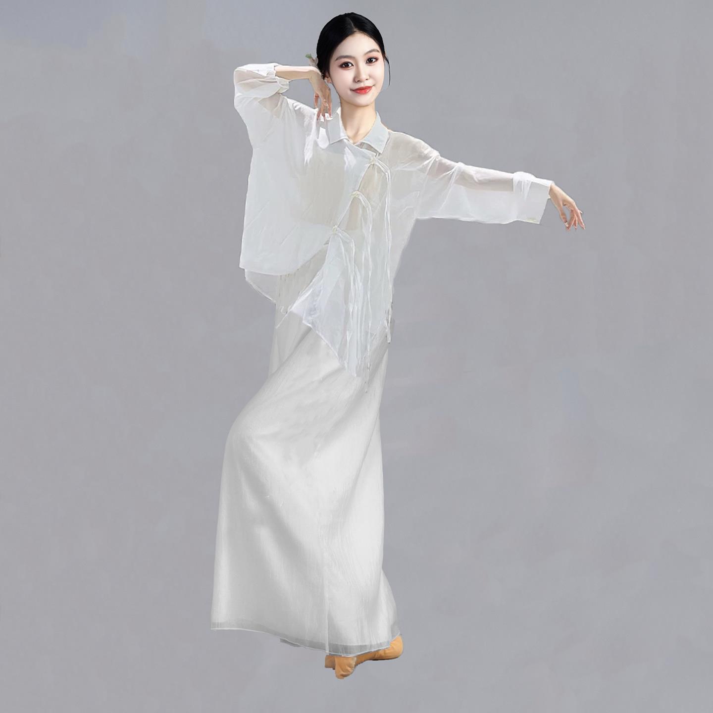 现代舞中衬衫飘逸CS132596蹈服古典舞色国舞演出舞服白身韵成人练